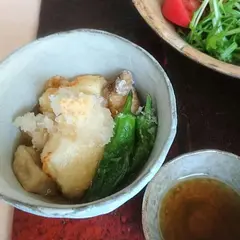 豆腐と生麩の揚げ出し♪(青菜添え)