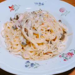 レンチンレシピ☆白味噌とキノコのパスタ