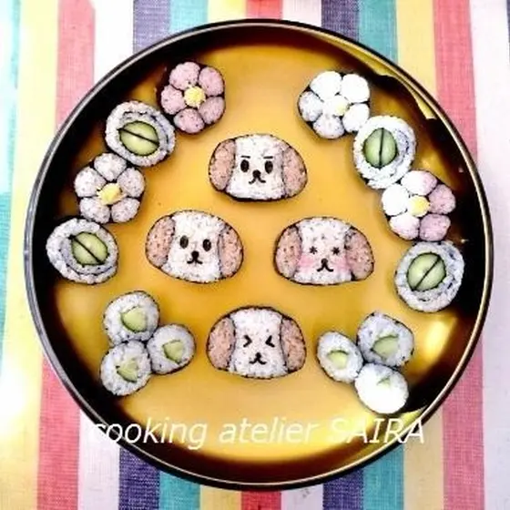 確≫かわいい犬と基本の花☆季節・体験◇飾り巻き寿司