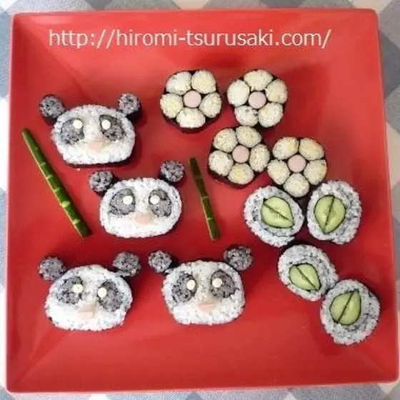 確≫可愛いパンダと基本のお花◇飾り巻き寿司