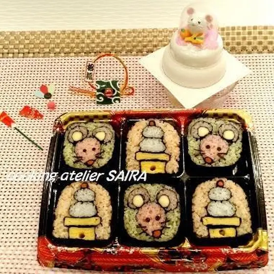 お正月レッスン◆来年の干支飾り巻き寿司◆可愛いねずみと鏡もち