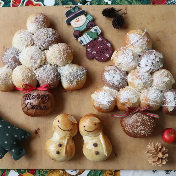 子供向けクリスマスパン教室☆クリスマスツリー＆雪だるまパン