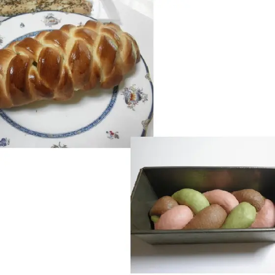 パン上級⑤三色ブレッド・さつまいもの編みパン・お料理・お菓子