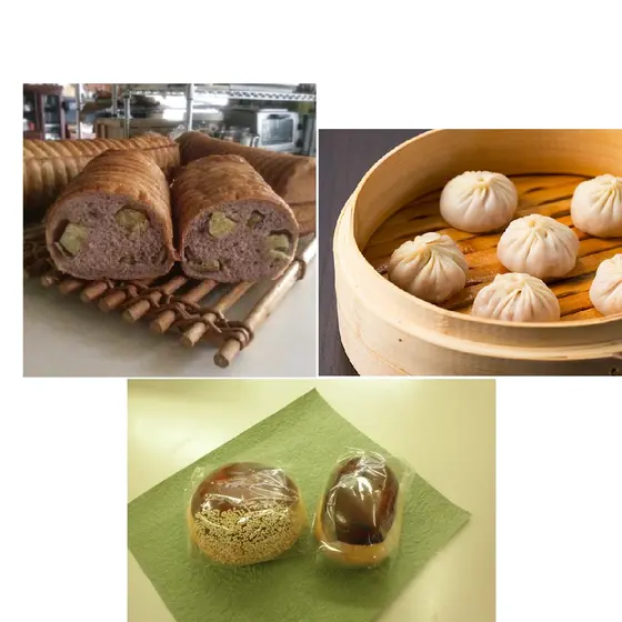 栗とさつまいものラウンドパン（ホシノ酵母）・小龍包・和菓子