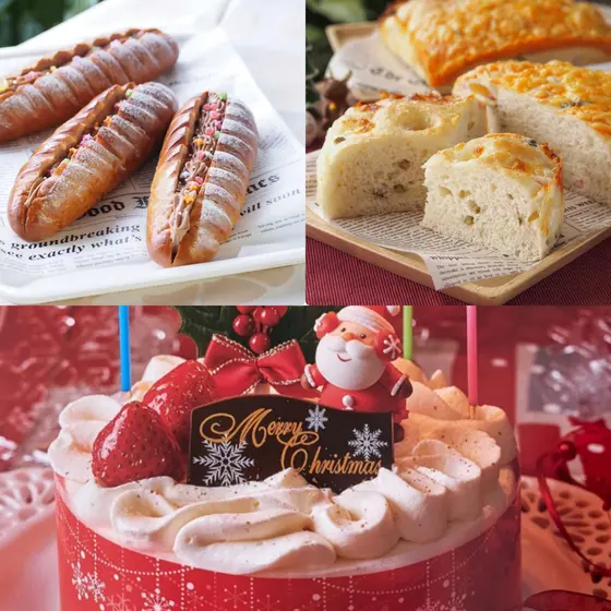クリスマス特別レッスン・ヴィエノワショコラ＆オリーブベーコンのフォカッチャとクリスマスケーキ