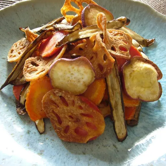 野菜ﾁｯﾌﾟｽ、里芋のポタ－ジュ、秋野菜ﾚｼﾋﾟ5種