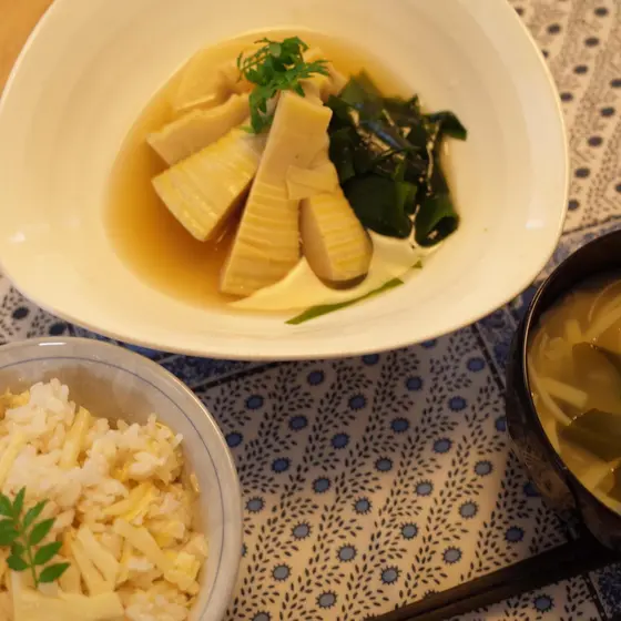 旬の味 新たけのこ 若竹煮 たけのこご飯 姫皮の味噌汁 