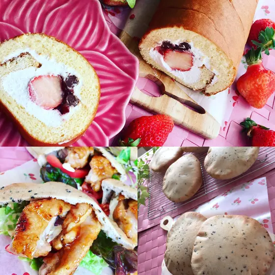 パン&お菓子『苺のロールケーキ&照り焼きチキンピタパン』