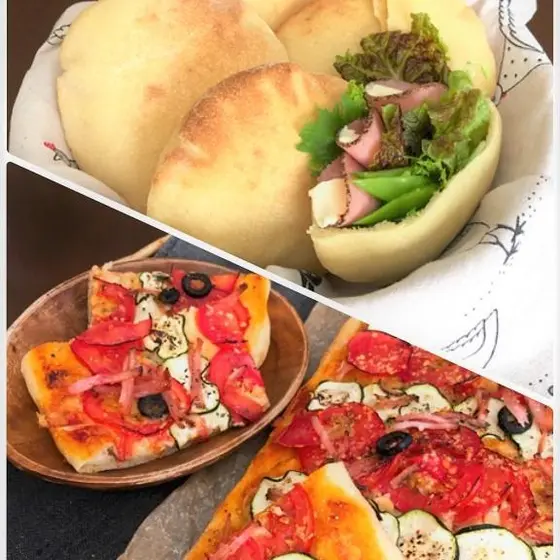トマトとズッキーニのピザ・ピタぱん(ドライイースト)