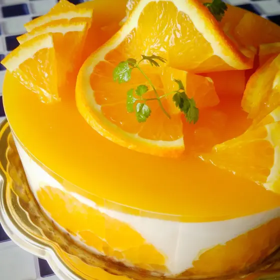マンゴーとオレンジのレアチーズケーキ