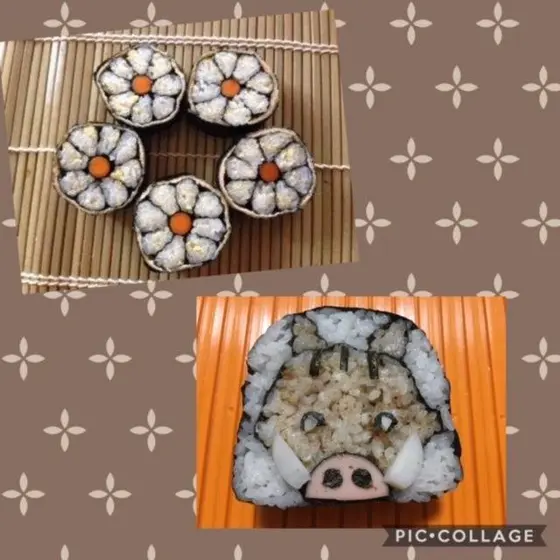 イノシシと小菊柄の巻き寿司レッスン