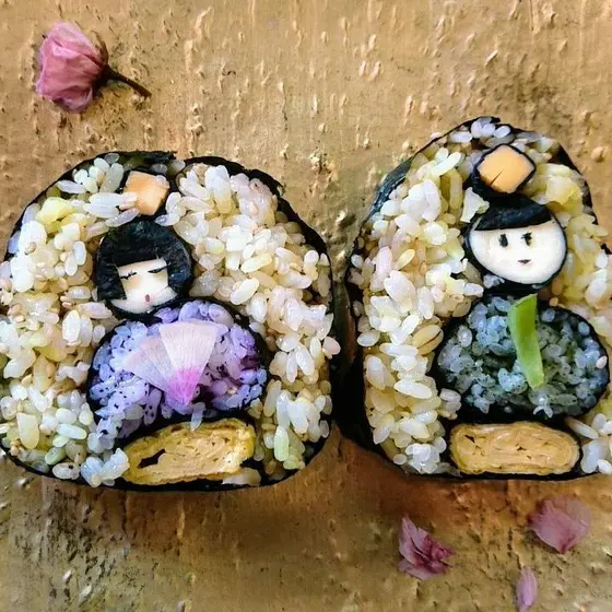 お雛様飾り寿司とホタルイカと米粉パイグラタン