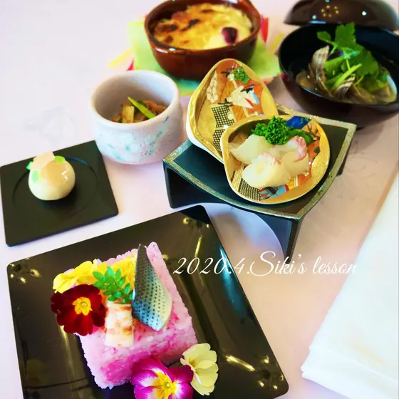 ４月【日本料理クラス】鯛の昆布〆、飾り寿司など　春料理です。
