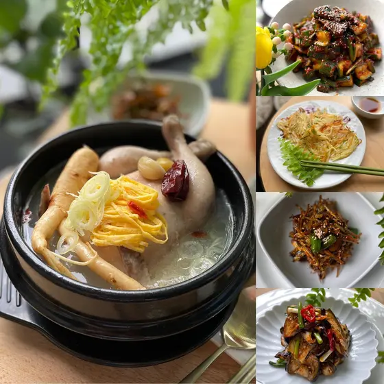 韓国の保養食！参鶏湯、オイカクテギ、煮干しのコチュジャン炒め、焼き茄子の和え物など