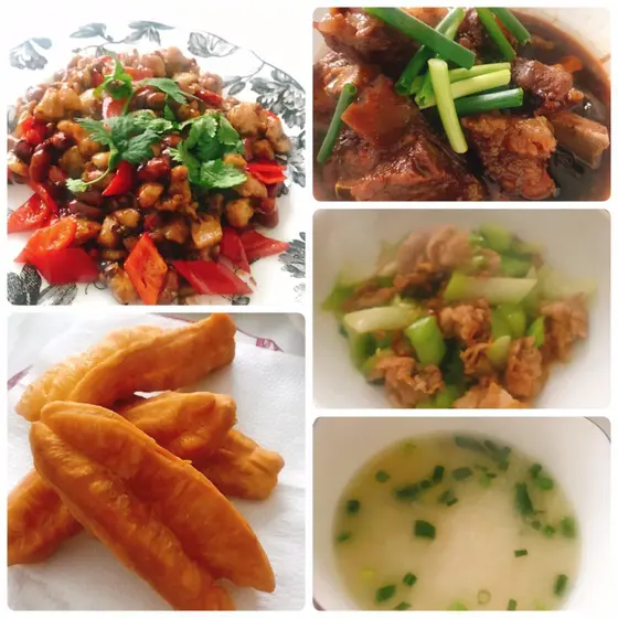 家常菜レッスン①♪油條＆鶏肉のお粥＆野菜多めの中華家庭料理