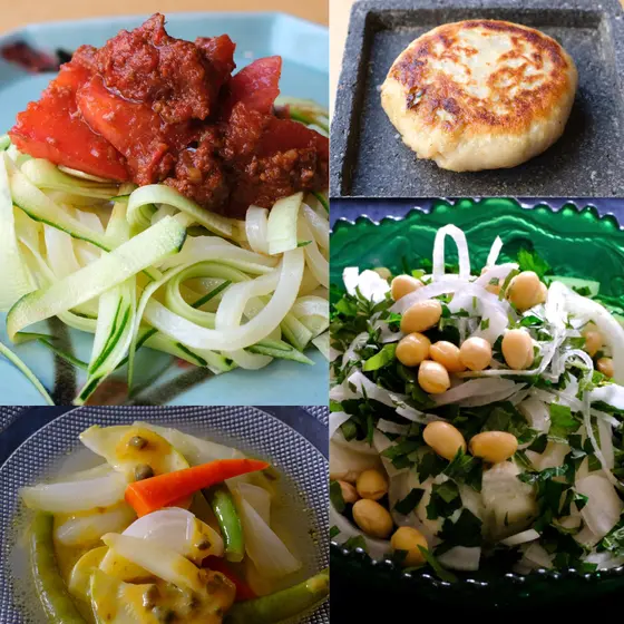 【夏野菜を使って】トマト麺、温野菜、パセリ塩豆腐、ズッキーニ