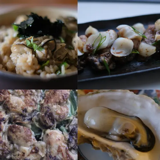 【牡蠣だらけのレッスン】 蒸し牡蠣 冬野菜のソース、牡蠣と春菊のチヂミ、牡蠣ご飯、百合根と牡蠣のマリネ