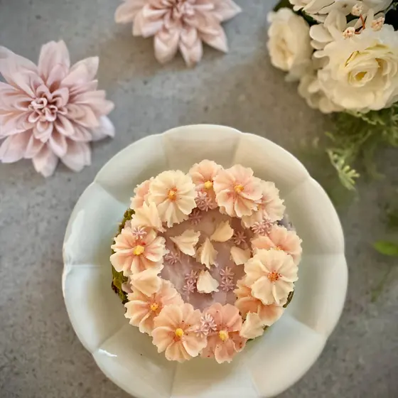 桜リースの抹茶バスクチーズケーキレッスン