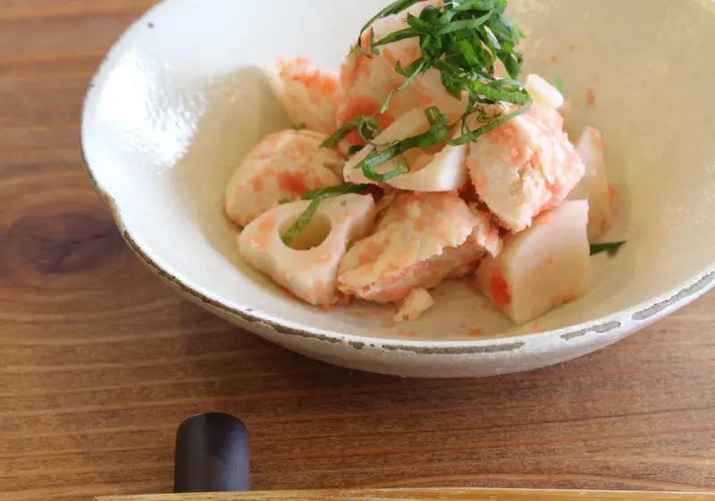 レンコンと鶏ささみの明太子和えのレシピ 作り方 貞本 紘子 料理教室検索サイト クスパ